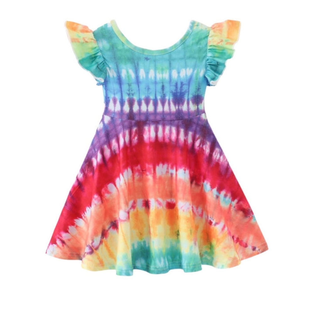 Tie Die Rainbow Ruffle Dress
